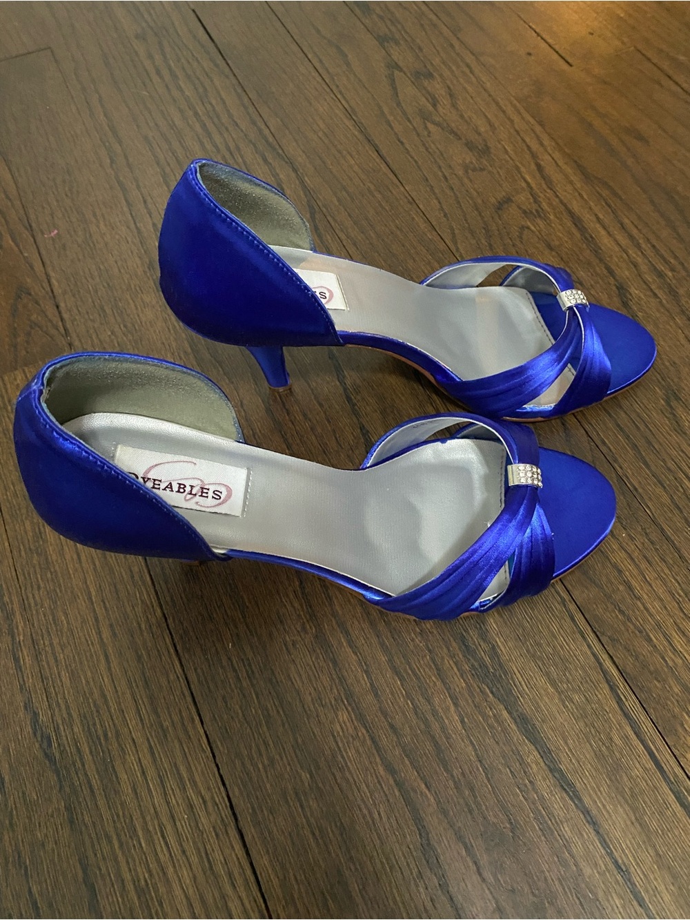 Royal Blue Satin Open-Toe Kitten Heel
